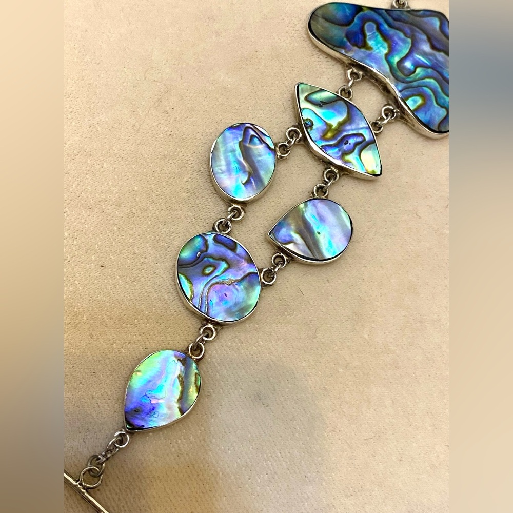 Sterling Silver Abalone Shell Statement Bracelet … - image 3